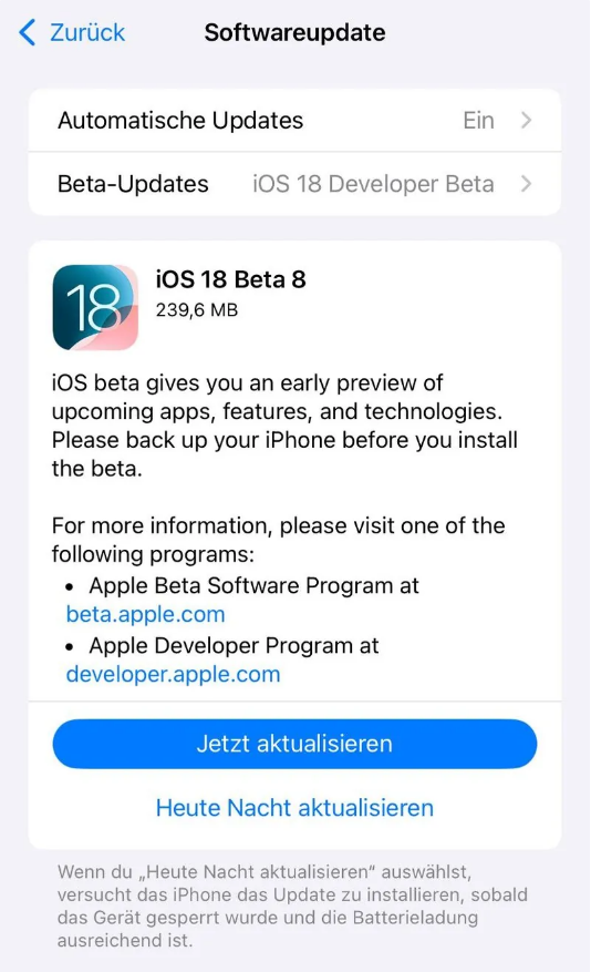 夷陵苹果手机维修分享苹果 iOS / iPadOS 18 开发者预览版 Beta 8 发布 